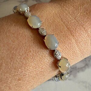NWT Chalcedony Diamond Sterling 92.5 Bracelet 7" Gemstone Jewelry Luxury Gift